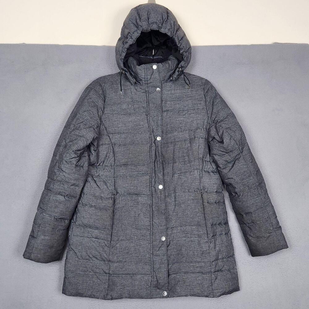 Lands End Parka Coat Womens M 10-12 Gray Hooded Down Insulated Winter Puffer